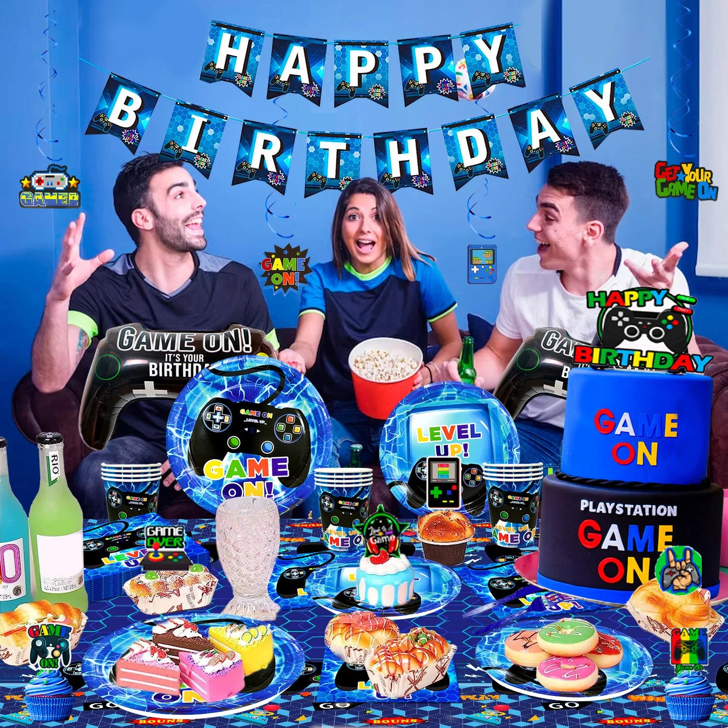 151 Pcs Video Game Party Decorations&Tableware-Video Game Party Plates Tablecloth Balloons etc Video Game Birthday Decorations