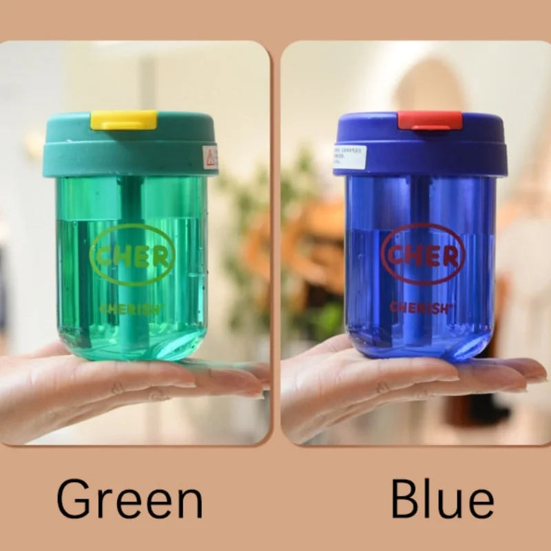 Summer Plastic Water Cup Practical and Compact for Students and White-collar Workers Double-drinking Water Cup with Straw
