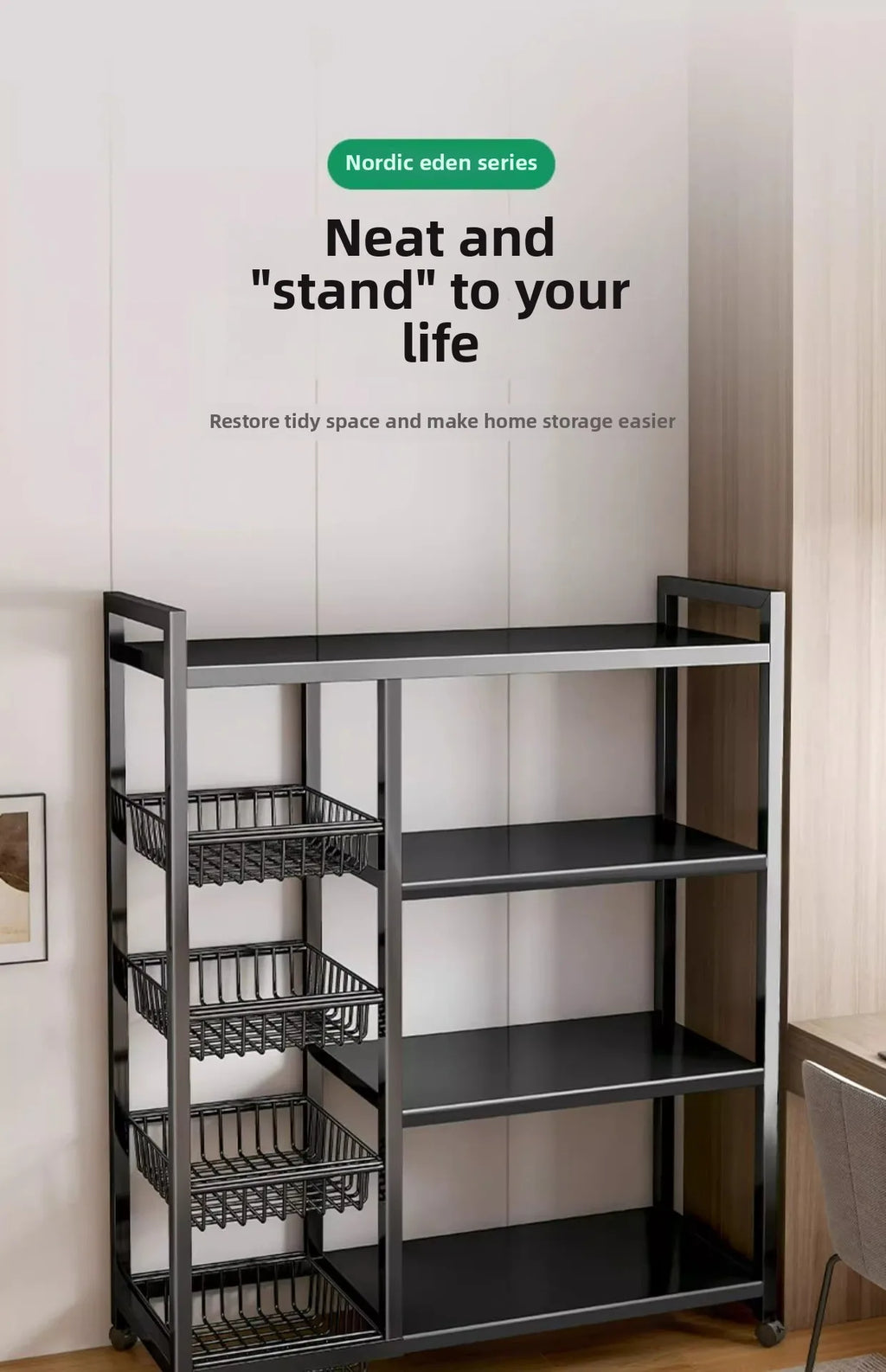 Rack Movable Snack & Grocery Holder Bathroom Storage Solution Multi-Tier Kitchen Storage Shelf Freestanding Vegetable Organizer