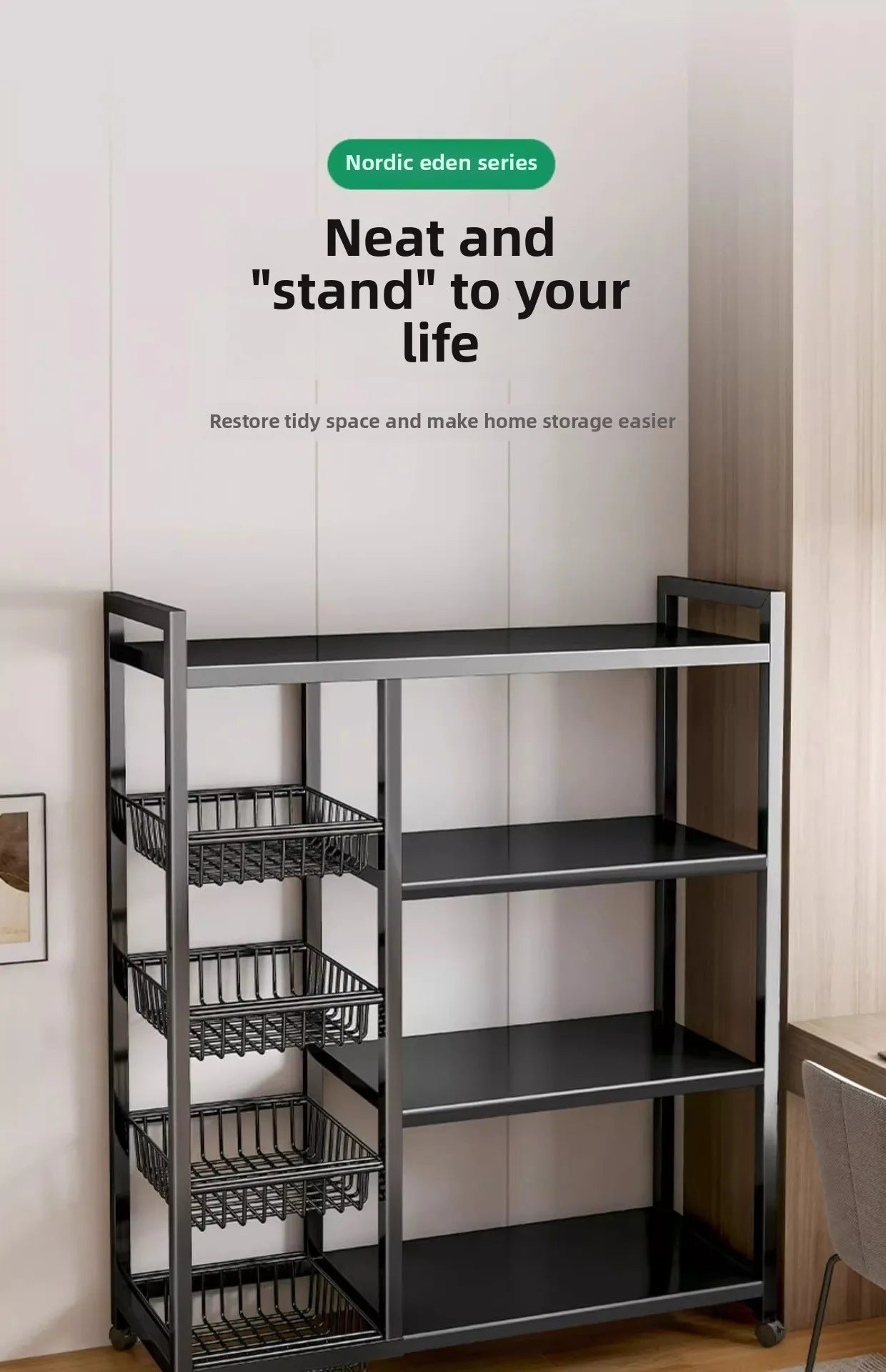Rack Movable Snack & Grocery Holder Bathroom Storage Solution Multi-Tier Kitchen Storage Shelf Freestanding Vegetable Organizer