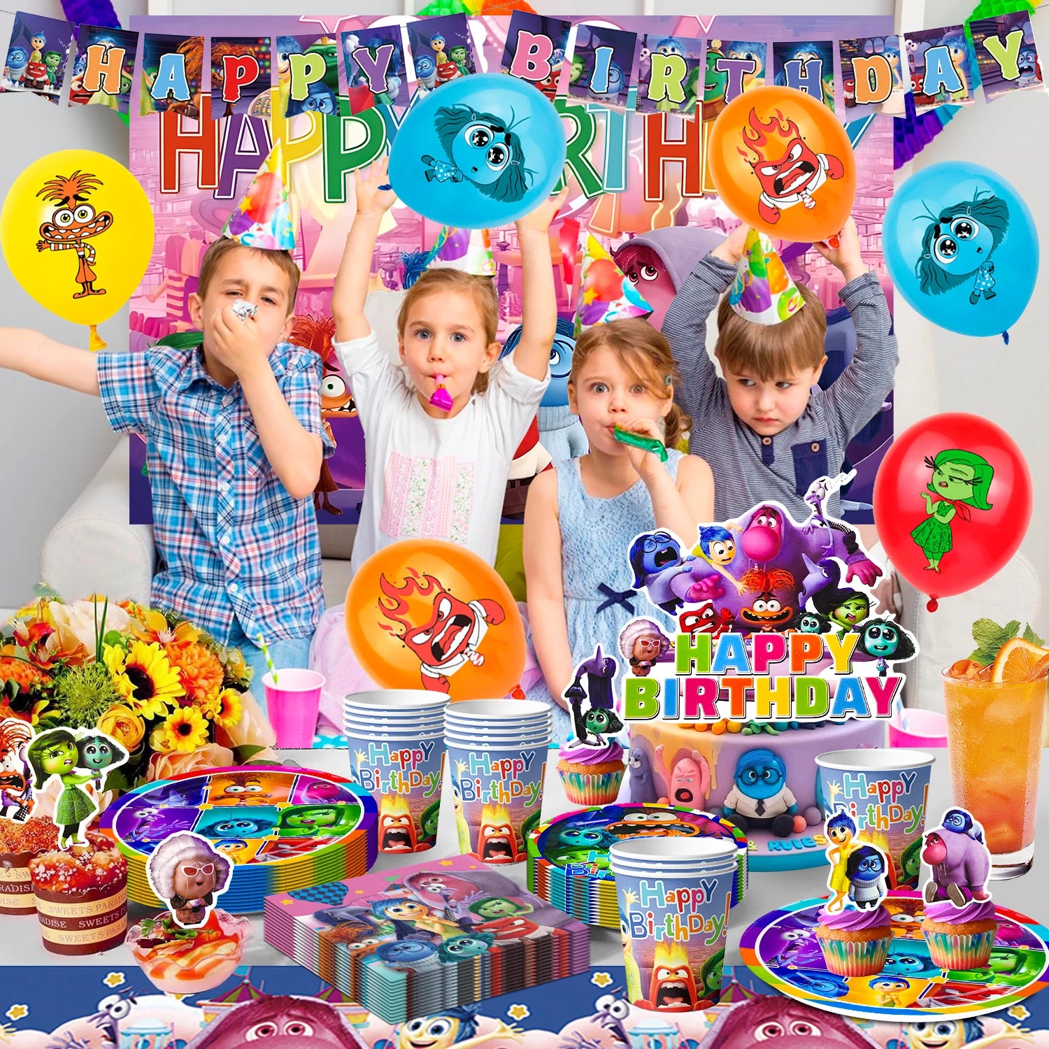 Inside Out Birthday Decorations,98pcs Inside Out Party Supplies&Tableware-Plates Banner Balloon etc Inside Out Party Decorations