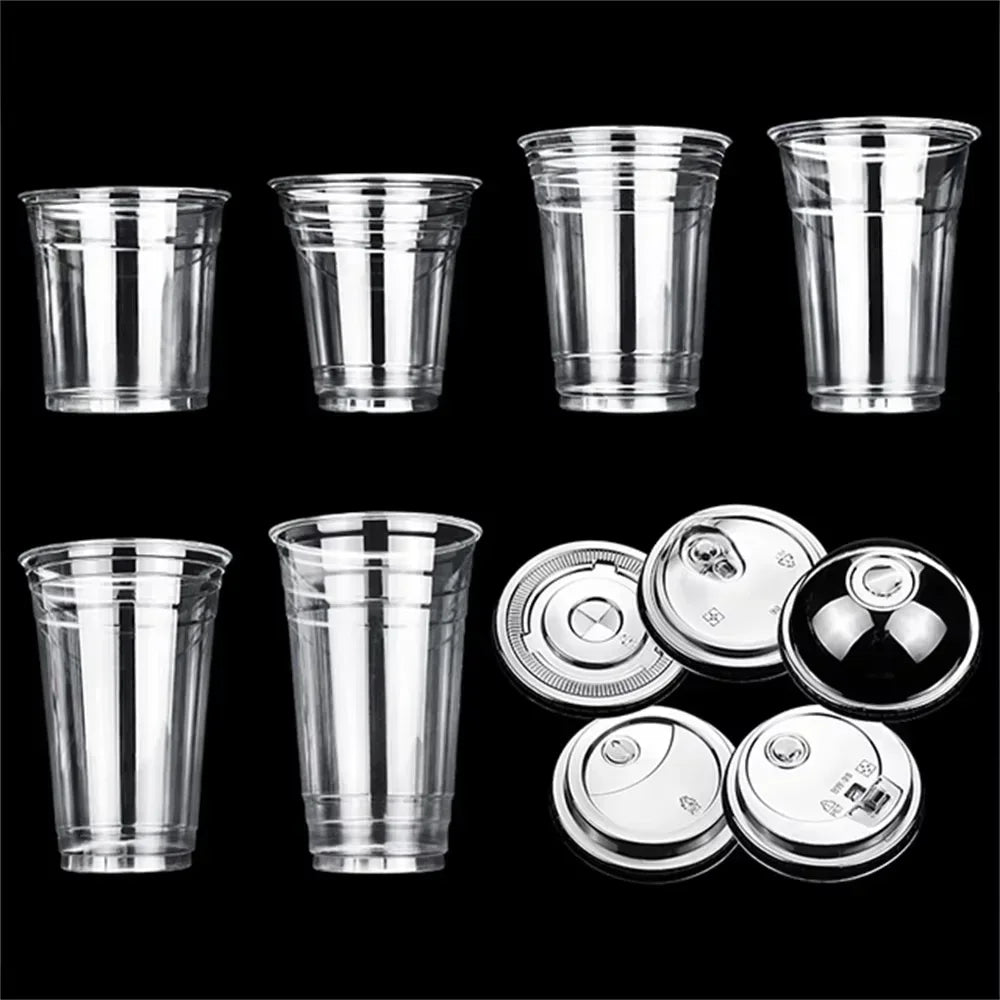 High Quality Disposable Plastic Party Cups with Lids PET Clear Cup Plastic for Iced Cold Drink Coffee Milk Tea Juice Smoothie