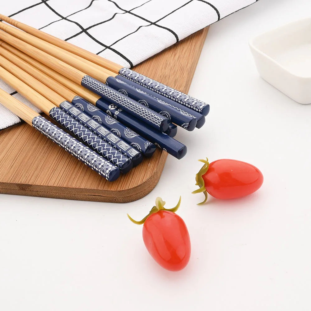 エコフレンドリーな竹製箸セット – 手作り5膳、寿司と普段使いに最適な和風木製食器
