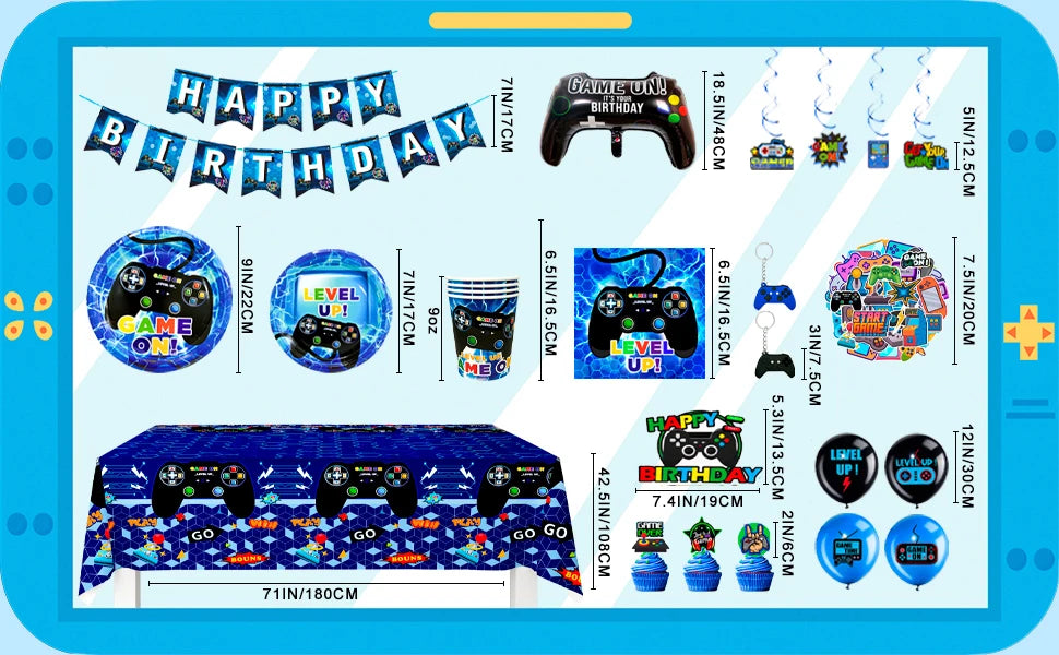 151 Pcs Video Game Party Decorations&Tableware-Video Game Party Plates Tablecloth Balloons etc Video Game Birthday Decorations