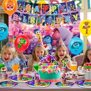 Inside Out Birthday Decorations,98pcs Inside Out Party Supplies&Tableware-Plates Banner Balloon etc Inside Out Party Decorations