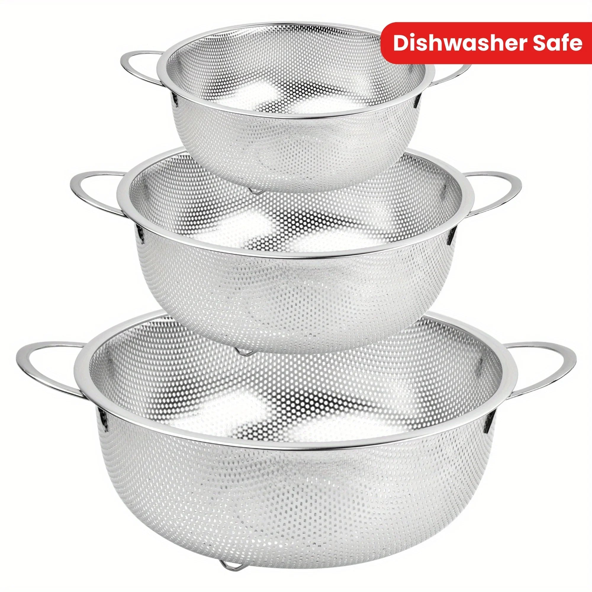 All Purpose Stainless Steel Fine Mesh Strainer Net Baskets with Handles Resting Base Colander Set Kitchen Supplies