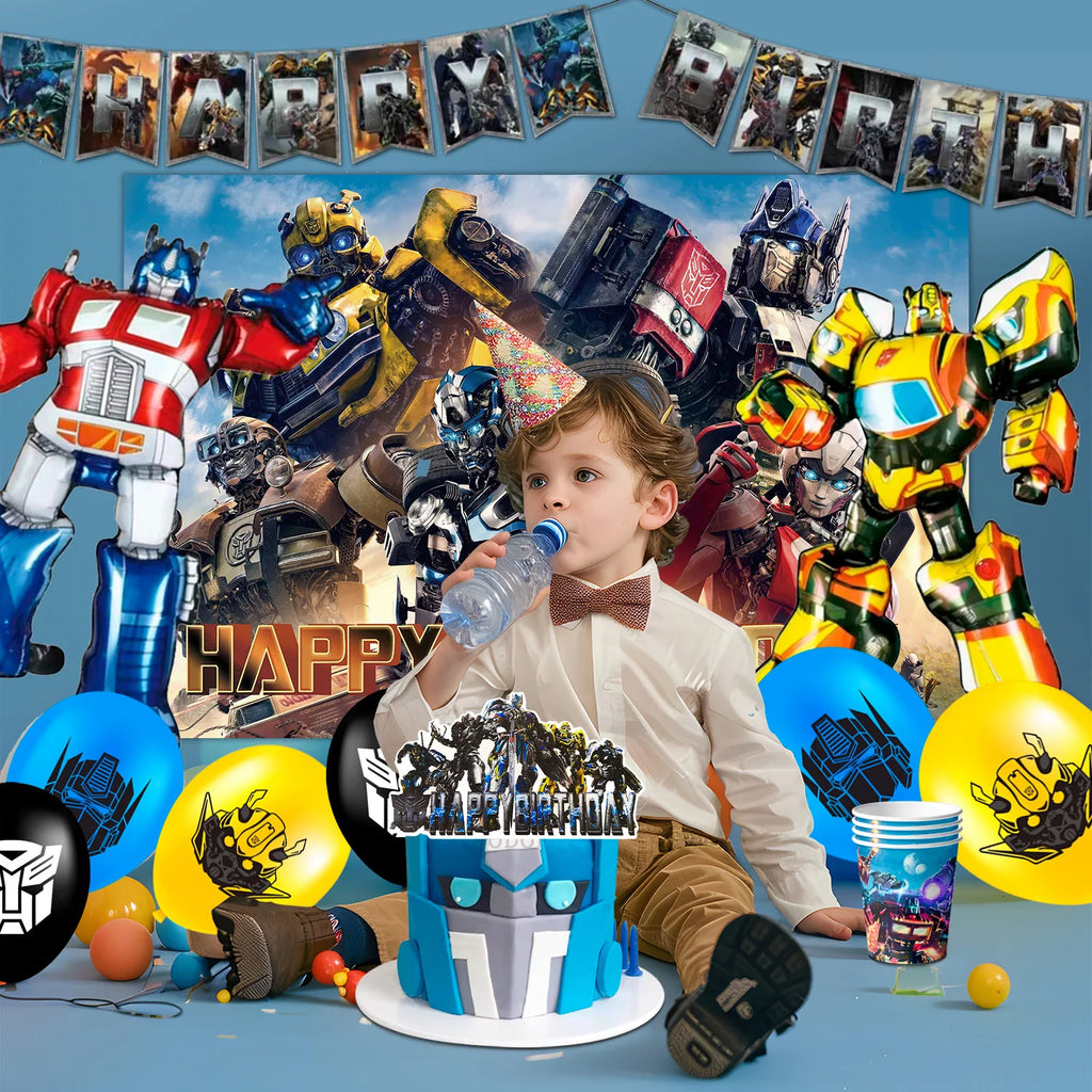 Transformers Birthday Party Supplies,114pcs Transformers Birthday Party Tableware-Transformers Plates Tablecloths Banners etc