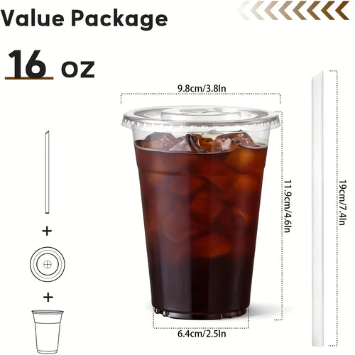 40/80 Pack 16oz/500ml Clear Plastic Cups with Lids and Straws, Disposable Plastic Coffee Cups with Lids