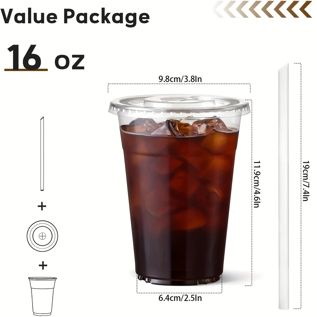 40/80 Pack 16oz/500ml Clear Plastic Cups with Lids and Straws, Disposable Plastic Coffee Cups with Lids
