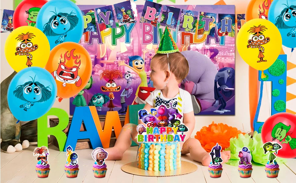 Inside Out Birthday Decorations,98pcs Inside Out Party Supplies&Tableware-Plates Banner Balloon etc Inside Out Party Decorations
