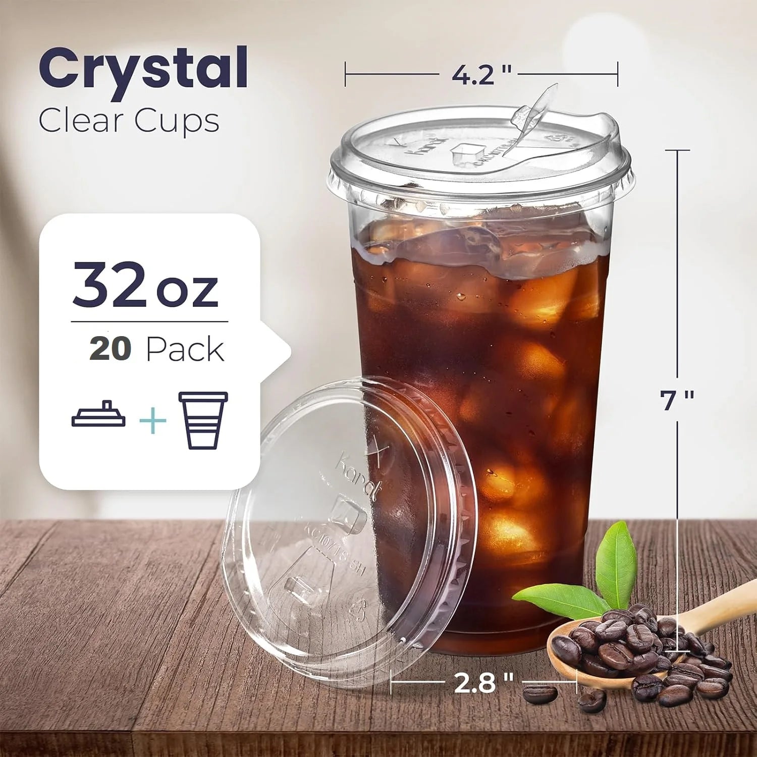 12/16//20/24/32OZ  Clear Plastic Cups with Sip Lids Disposable Plastic Coffee Cups To Go Cups for Iced Coffee Smoothies Soda