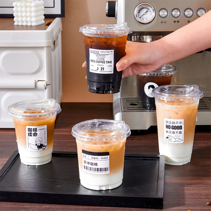 NEW 10PCS Clear Plastic Cup With Strawless Lids Disposable Cups For Iced Coffee Or Juice Party Smoothie Milkshake Cold Drinks