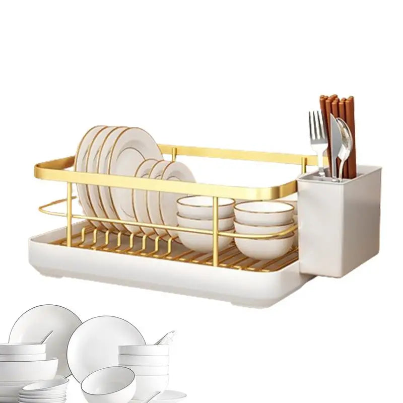 Multifunctional Dish Rack with Cutlery Holder Drying Dish Rack with Drip Tray for Dishes Spoons Forks