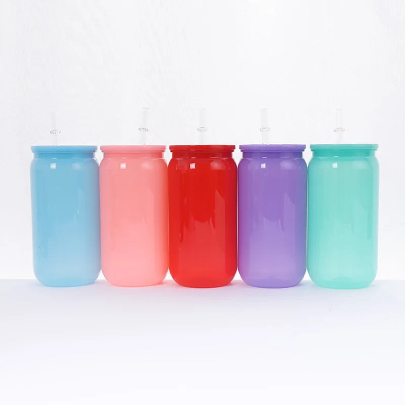 16oz Colorful Plastic Cups With Lids And Straws Replacement Lids For Can Shaped  Lced Coffee Cups Cute Tumbler Cup
