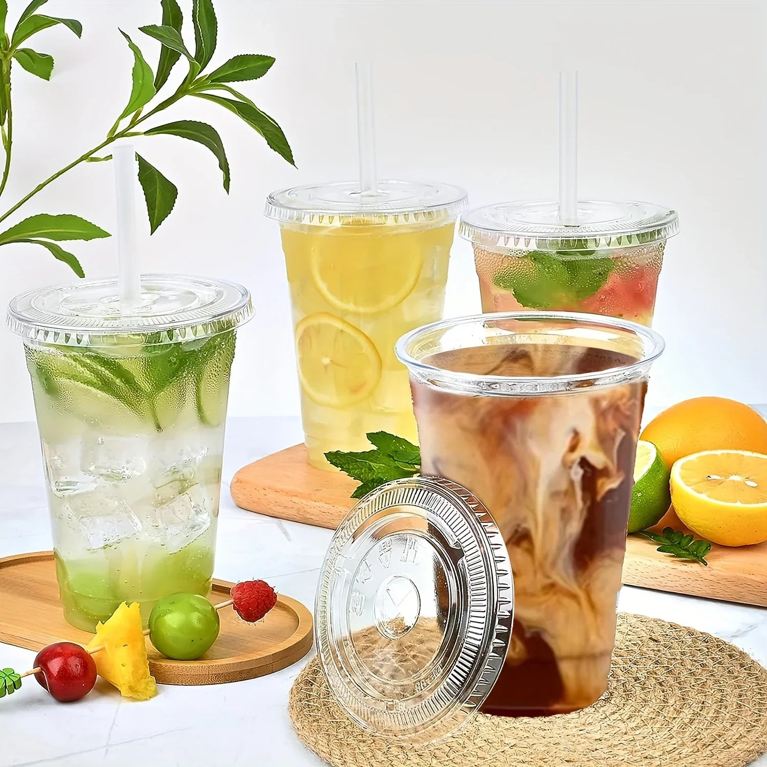 蓋付き使い捨てプラスチックカップ50個 テイクアウト用アイスコーヒー冷飲料水カップ テイクアウト用透明カップ 店舗 ピクニック パーティー用