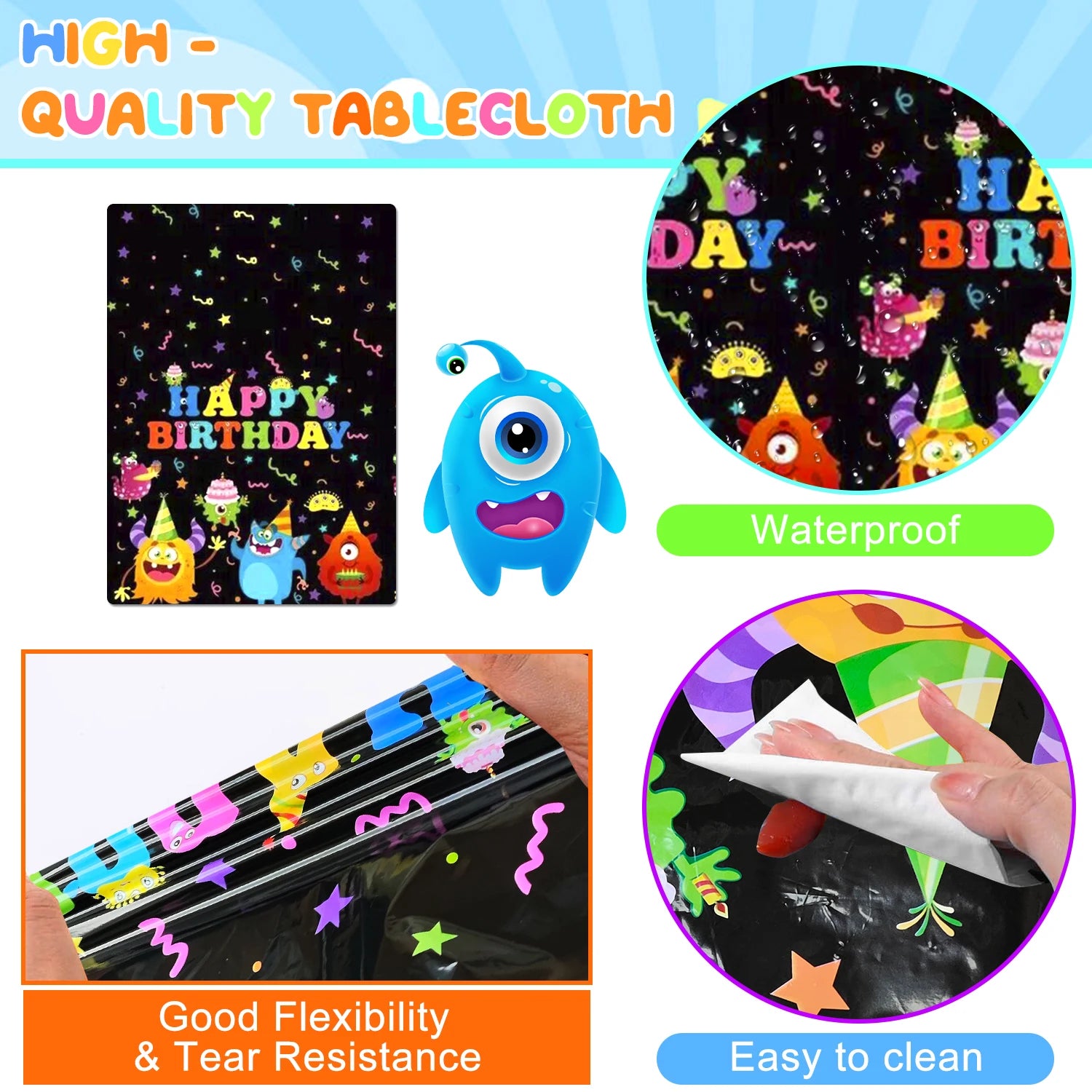 One-eyed monster Birthday Decorations,113 pcs One-eyed monster Party Supplies&Tableware Set-Plates Tablecloth Balloon Banner etc