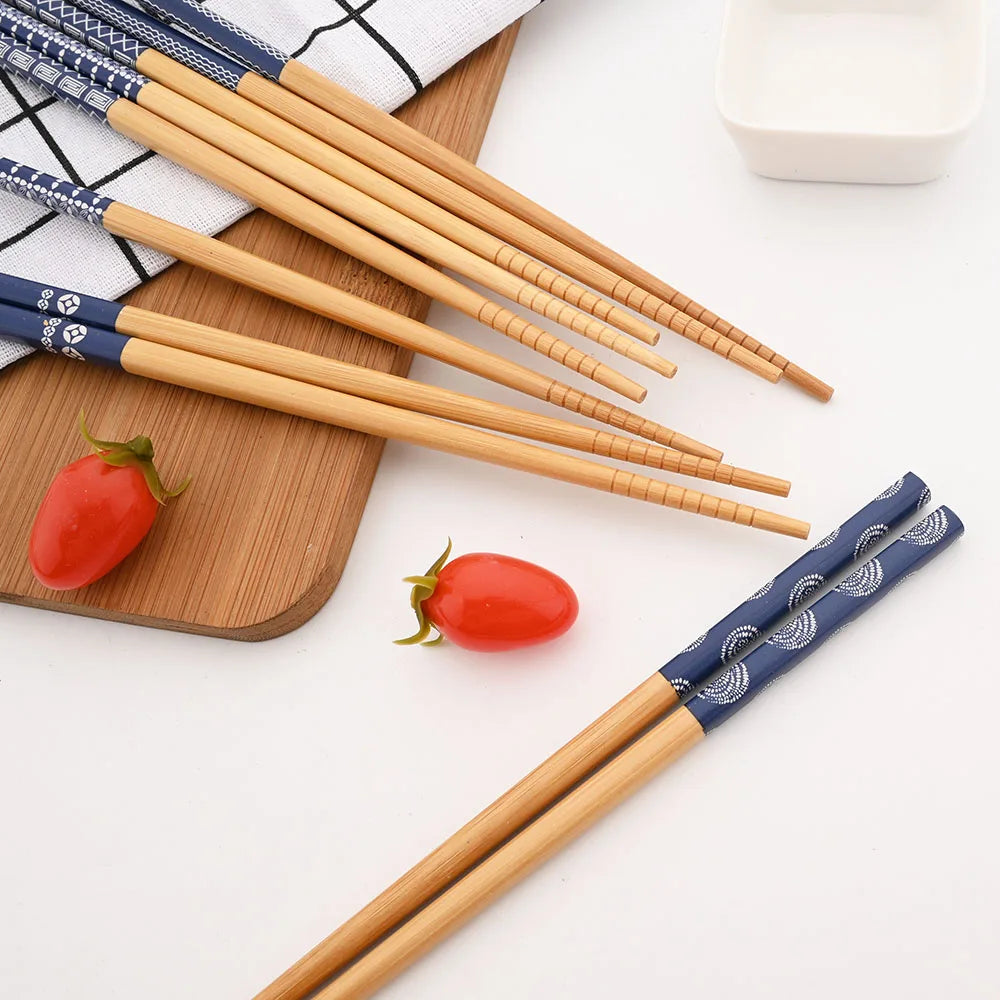 エコフレンドリーな竹製箸セット – 手作り5膳、寿司と普段使いに最適な和風木製食器