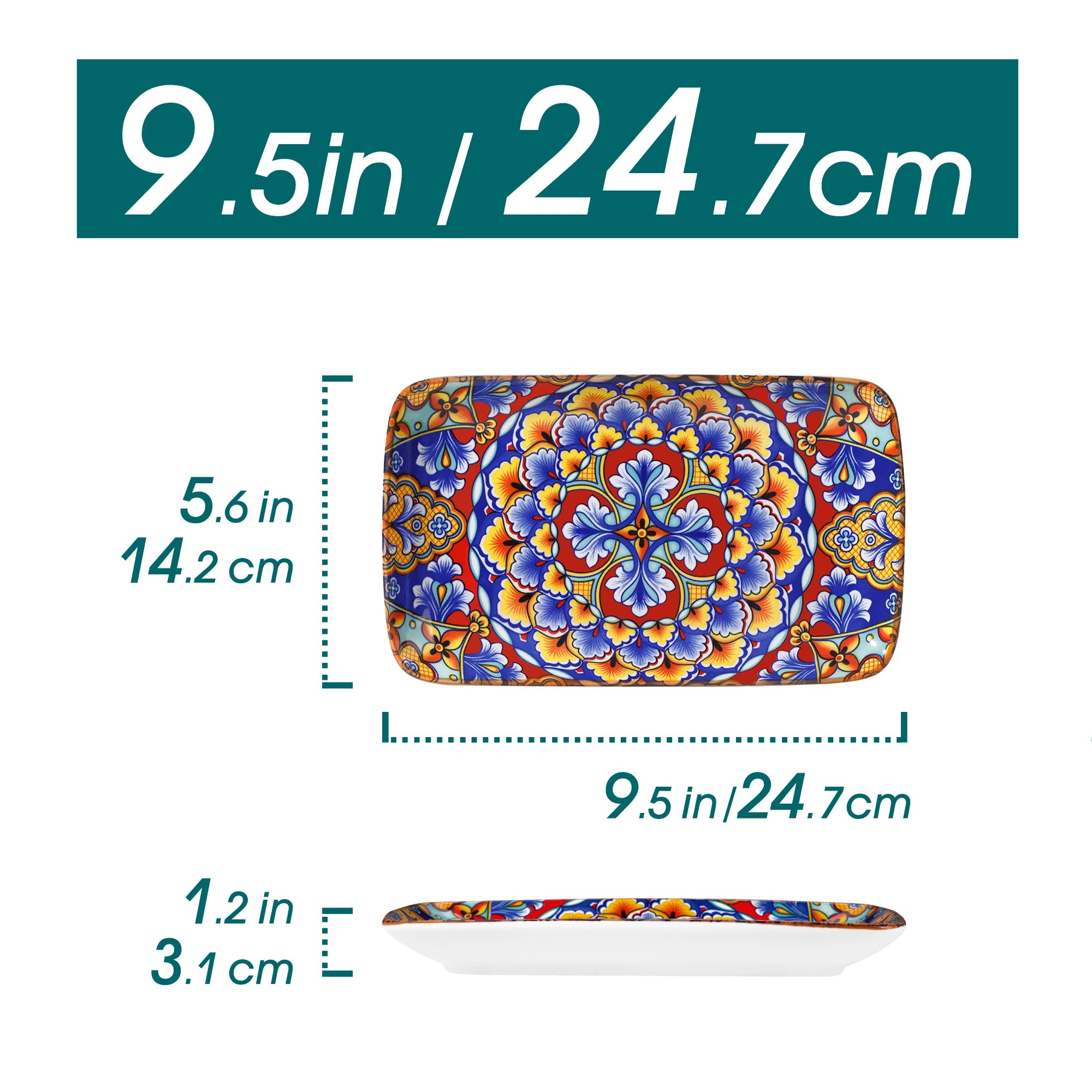 vancasso 6/12 Stück rechteckige Servierplatten aus Porzellan, Bohemian 21,5 cm Speiseteller-Set für Rindfleisch/Essen/Nudeln/Pasta für 6 Personen