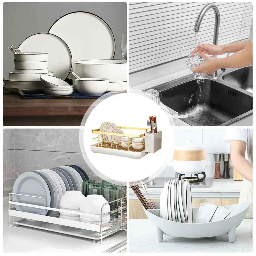 Multifunctional Dish Rack with Cutlery Holder Drying Dish Rack with Drip Tray for Dishes Spoons Forks
