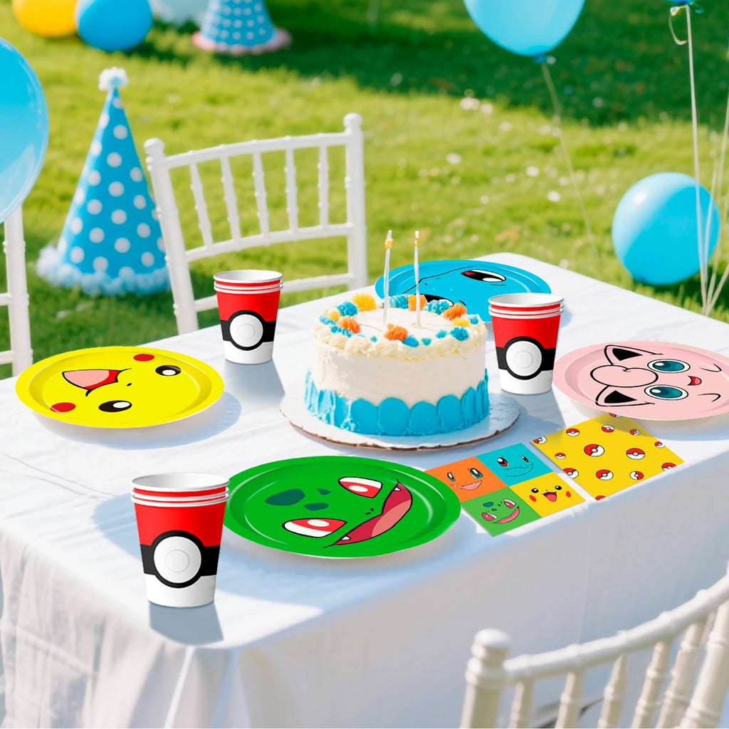 Pokemon Party Supplies,120 Pcs Pokemon Birthday Party Tableware Set-Pokemon Plates Napkins Cups etc Pokemon Birthday Decorations