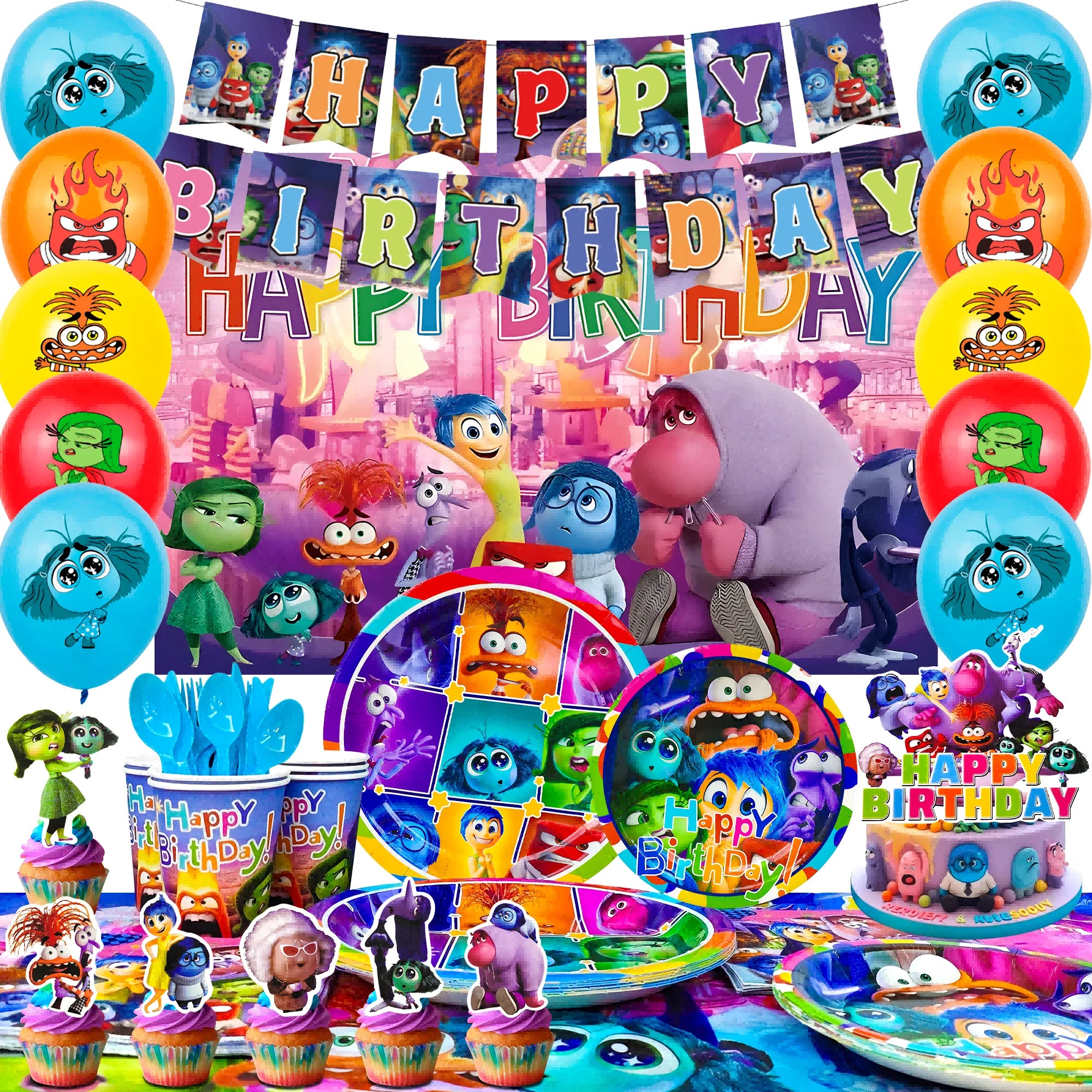 Inside Out Geburtstagsdekorationen, 98tlg. Alles steht Kopf Partyzubehör & Geschirr – Teller, Banner, Ballons etc. Alles steht Kopf Partydekorationen