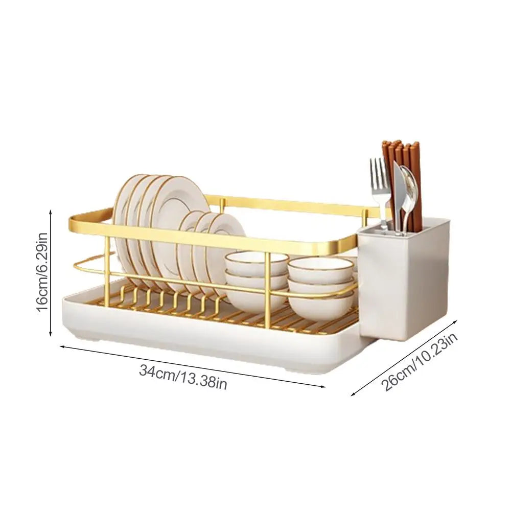 Multifunctional Dish Rack with Cutlery Holder Drying Dish Rack with Drip Tray for Dishes Spoons Forks