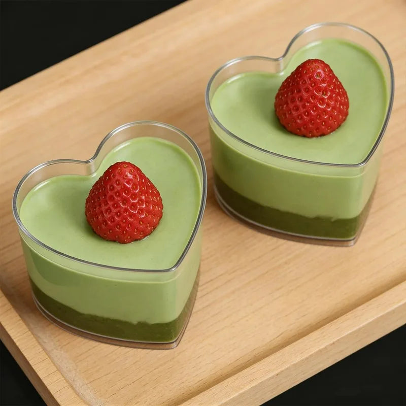 5/20x Disposable Plastic Cups with Lids Heart-shaped Clear Dessert Cup Pudding Container for Ice Cream Cake Fruit Yogurt Bowls