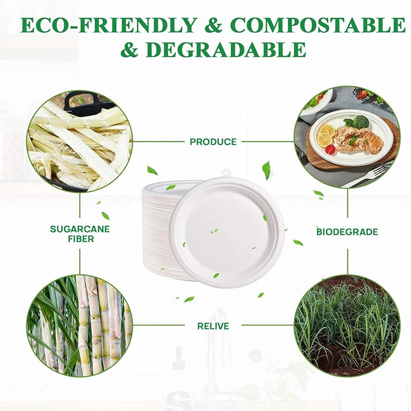 9 Inch Eco Plates 50 Pack, Made from Renewable Sugarcane, BPA-Free and Biodegradable, for Sustainable Parties and Daily Meals