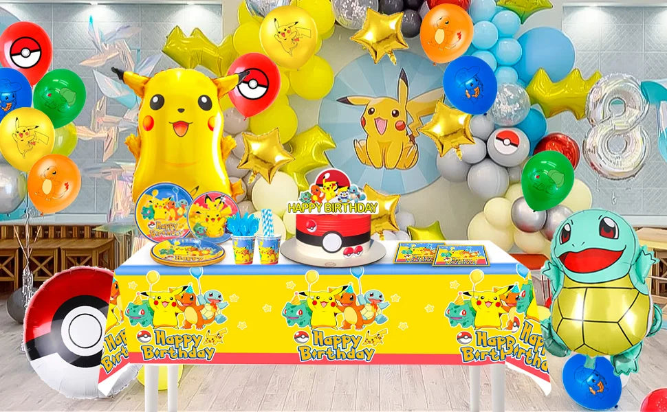 Pikachu Party Decorations,136pcs Pokemon Birthday Party Supplies-Banner Balloons Plates Napkins etc Pokemon Birthday Decorations