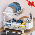 Double-tier automatic draining dish rack, kitchen countertop storage rack, suitable for plates and bowls, kitchen utensils