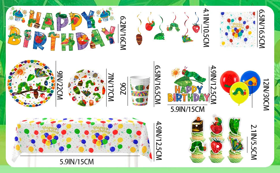 The Very Hungry Caterpillar Party Supplies,73pcs Hungry Caterpillar Birthday Decorations & Tableware Set-Plates Tablecloth etc