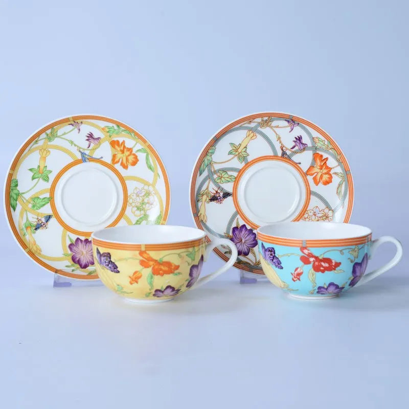 DecorBites Bone China Dinnerware Set – Plate, Tea Cup, Saucer & Tray
