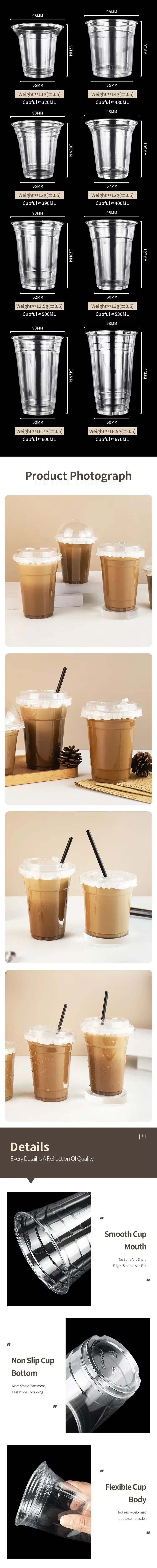 High Quality Disposable Plastic Party Cups with Lids PET Clear Cup Plastic for Iced Cold Drink Coffee Milk Tea Juice Smoothie