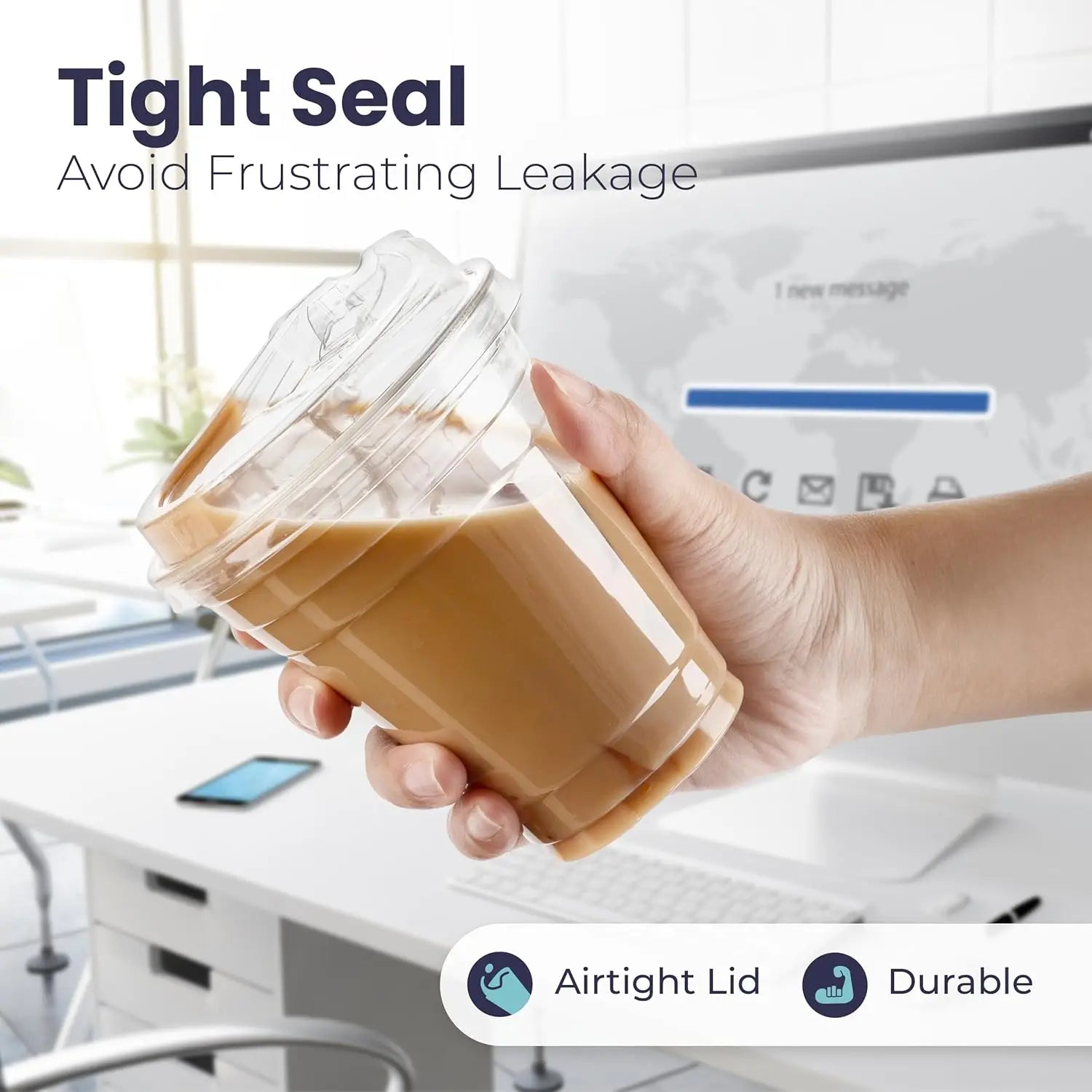12/16//20/24OZ Clear Plastic Cups with Sip Lids Disposable Plastic Coffee Cups To Go Cups for Iced Coffee Smoothies Soda