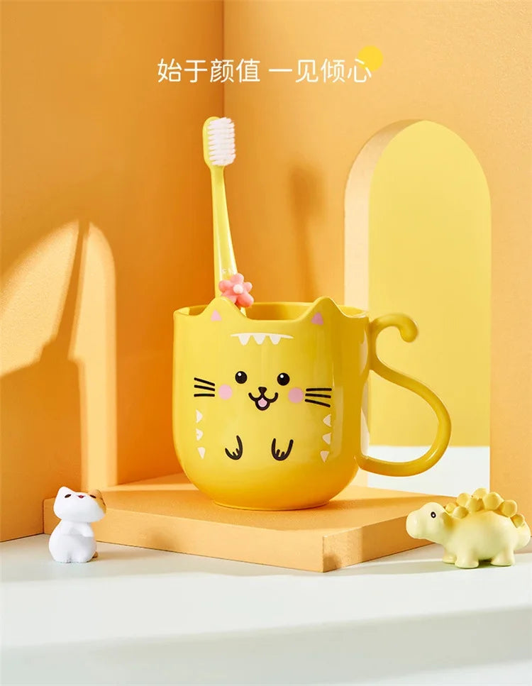 Cute Plastic Cups Cartoon Toothbrush Gargle Cup Creative Cat Dog Mouthwash Cup Wash Brush Cups Household Bathroom Supplies