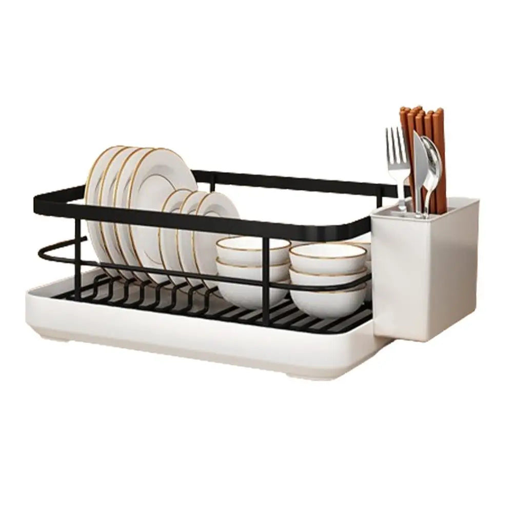Multifunctional Dish Rack with Cutlery Holder Drying Dish Rack with Drip Tray for Dishes Spoons Forks