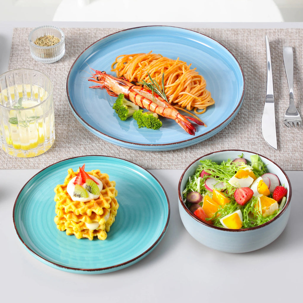 vancasso 12/18/24PCS Ceramic Dinnerware Set Color Handpainted Spirals Pattern 4/6PCS Dinner Plates/Dessert/Bowl/Soup Plates
