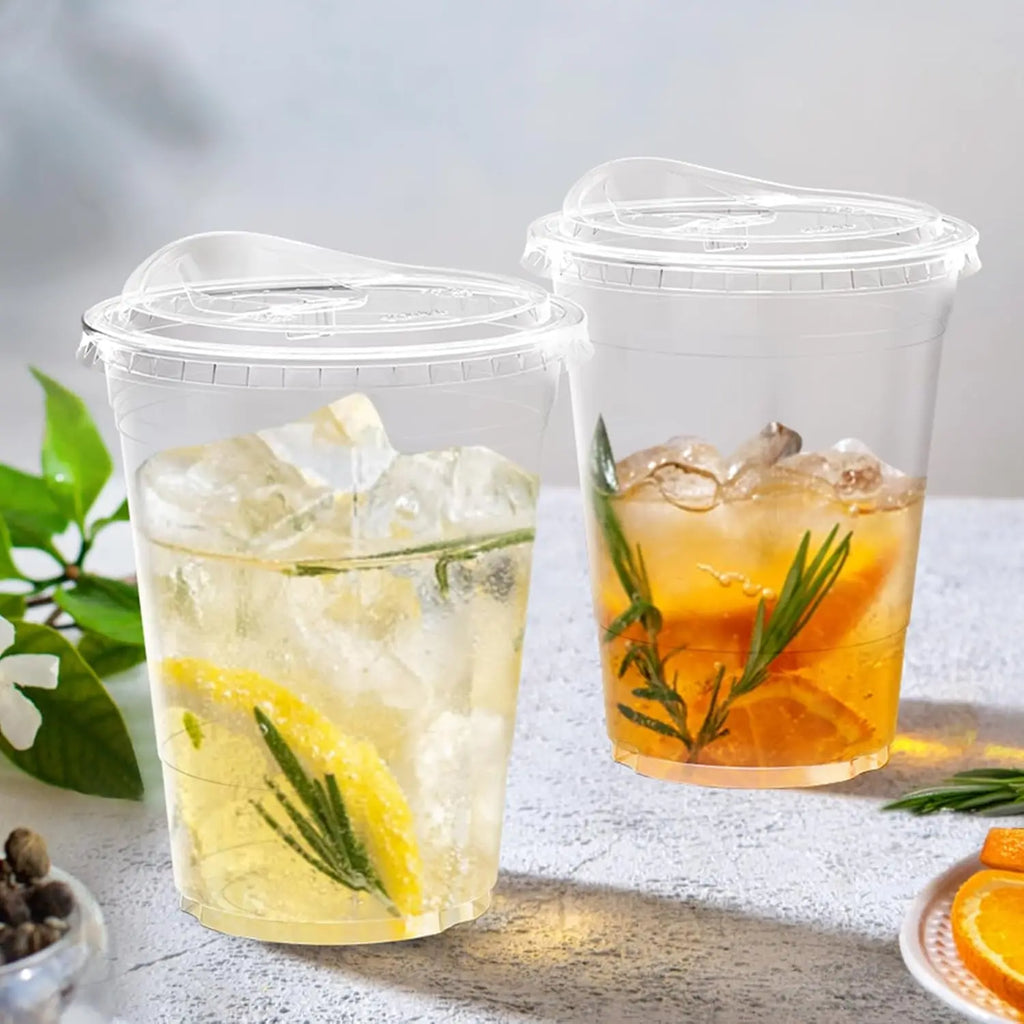 16oz/20oz Clear Plastic Cups with Lids Sturdy Iced Coffee Cups with Sip lids Disposable Plastic Smoothie Cups for Cold Drinks