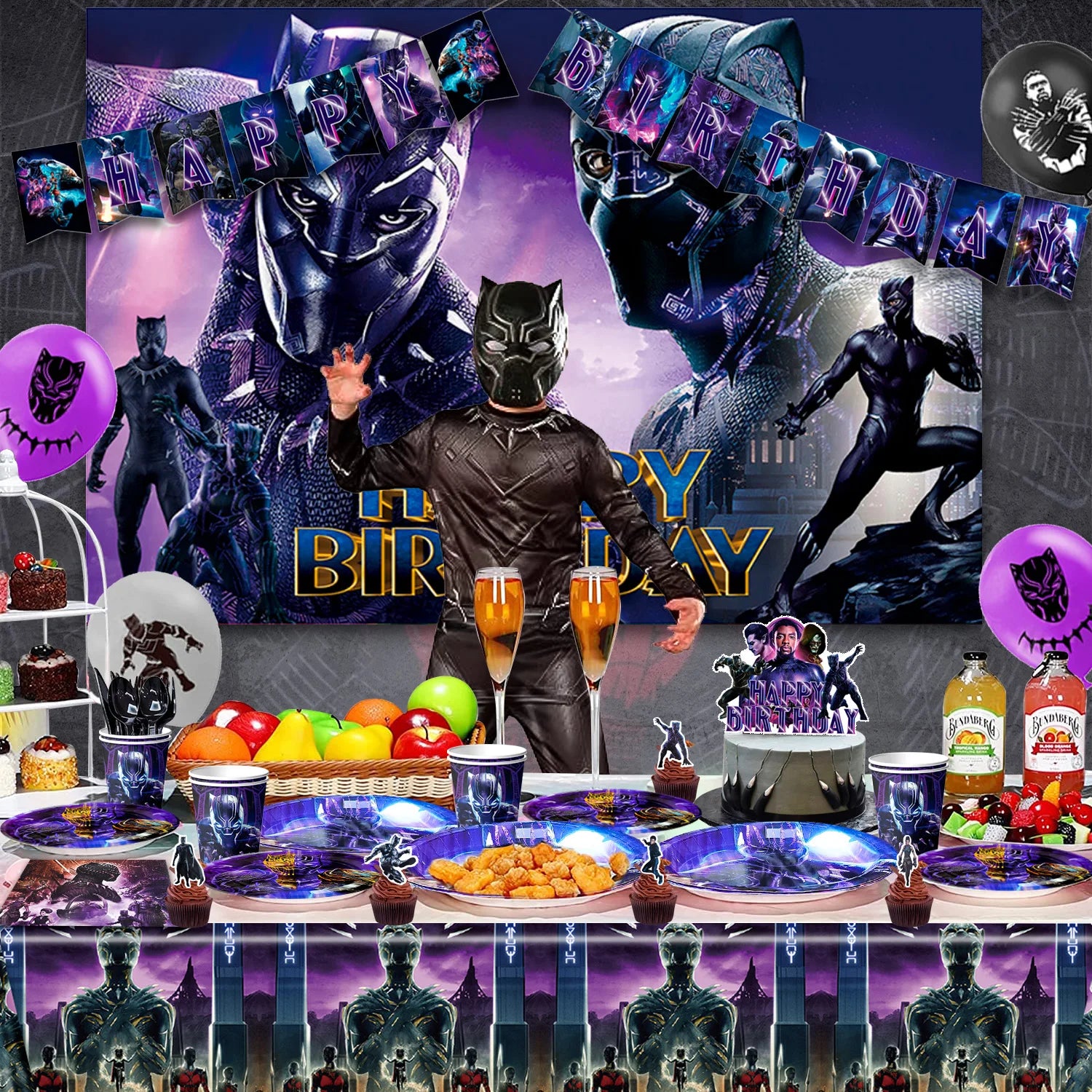 Black Panther Birthday Party Decorations,112 Pcs Black Panther Party Supplies&Tableware-Black Panther Balloons Banner Plates etc