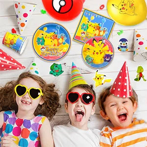 Pikachu Party Decorations,136pcs Pokemon Birthday Party Supplies-Banner Balloons Plates Napkins etc Pokemon Birthday Decorations