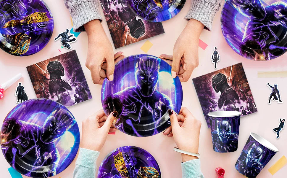 Black Panther Birthday Party Decorations,112 Pcs Black Panther Party Supplies&Tableware-Black Panther Balloons Banner Plates etc