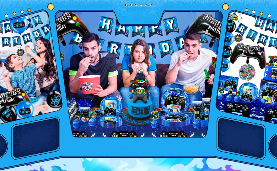 151 Pcs Video Game Party Decorations&Tableware-Video Game Party Plates Tablecloth Balloons etc Video Game Birthday Decorations