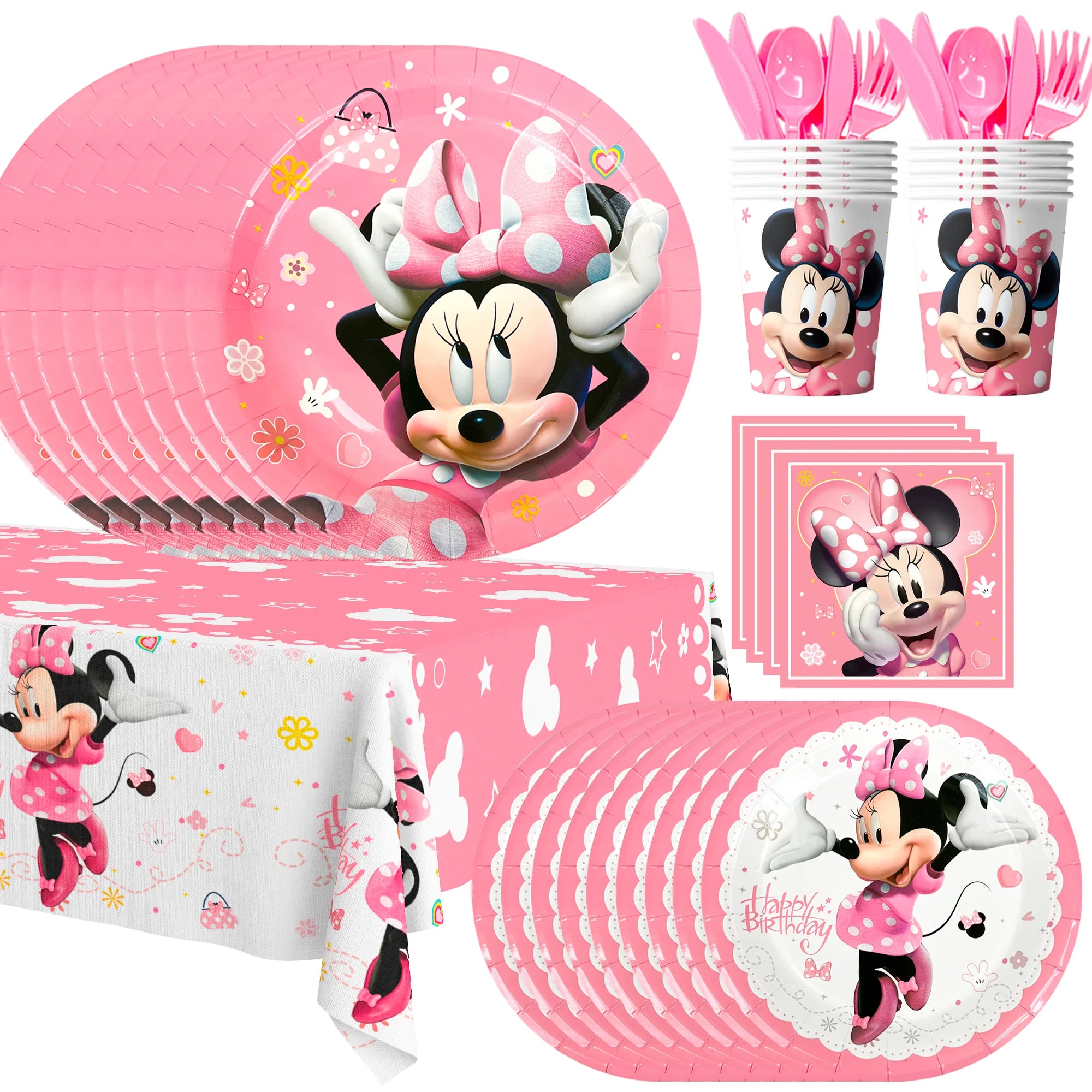 Minnie Birthday Party Supplies,113pcs Minnie Mouse Party Decorations Tableware Set-Plates Napkins Cup etc Minnie Party Tableware