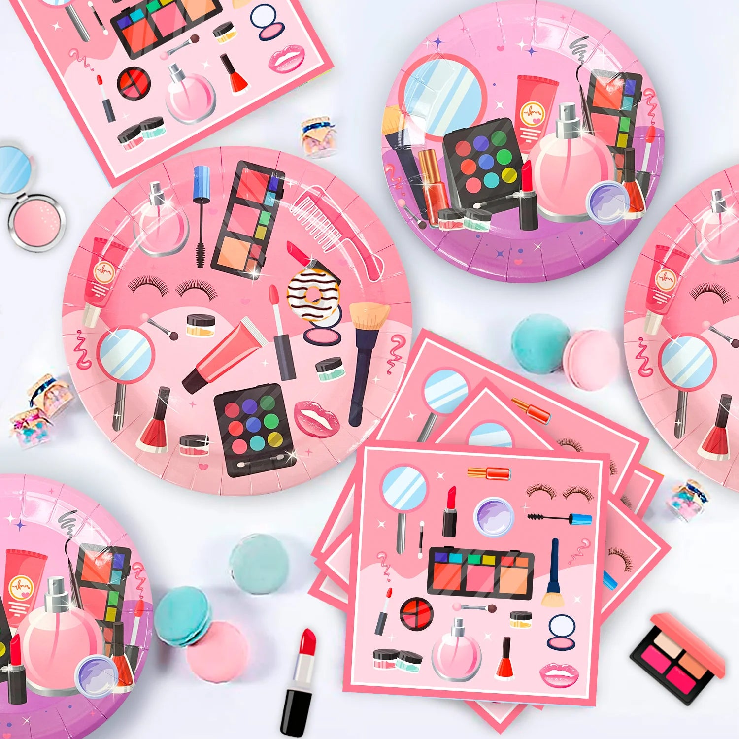 Make-up Birthday Party Supplies,103pcs Spa Party Decorations-Makeup Plates Banner Balloon etc Makeup Birthday Party Decorations