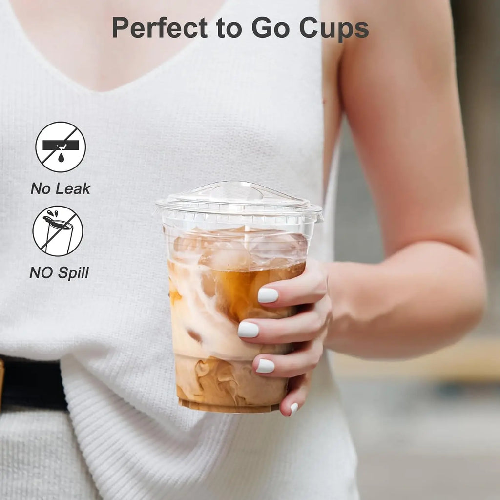 16oz/20oz Clear Plastic Cups with Lids Sturdy Iced Coffee Cups with Sip lids Disposable Plastic Smoothie Cups for Cold Drinks