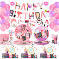 Make-up Birthday Party Supplies,103pcs Spa Party Decorations-Makeup Plates Banner Balloon etc Makeup Birthday Party Decorations