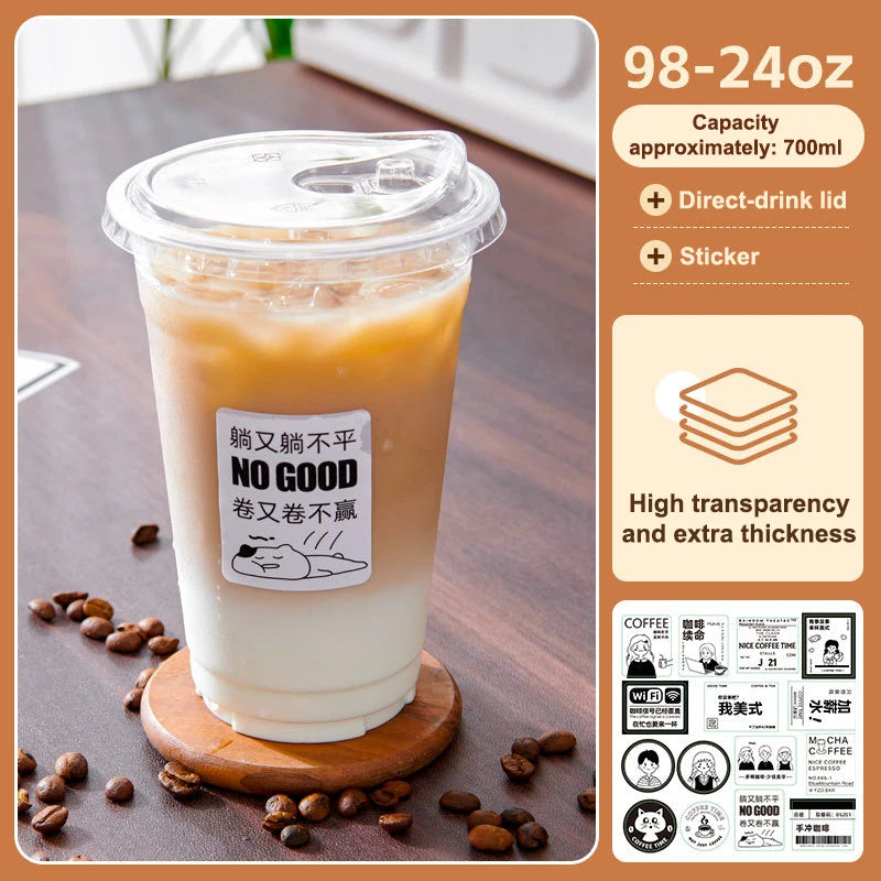 10PCS Clear Plastic Cup With Strawless Lids Disposable Cups For Iced Coffee Or Juice Party Smoothie Milkshake Cold Drinks