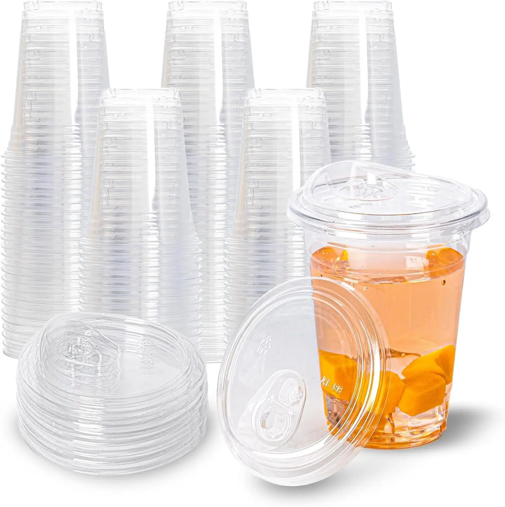 50Set Plastic Drinking Cups with Strawless Sip Lids Disposable Cups for Cold Drinks BPA With Lids Disposable Cups For Iced Coffe