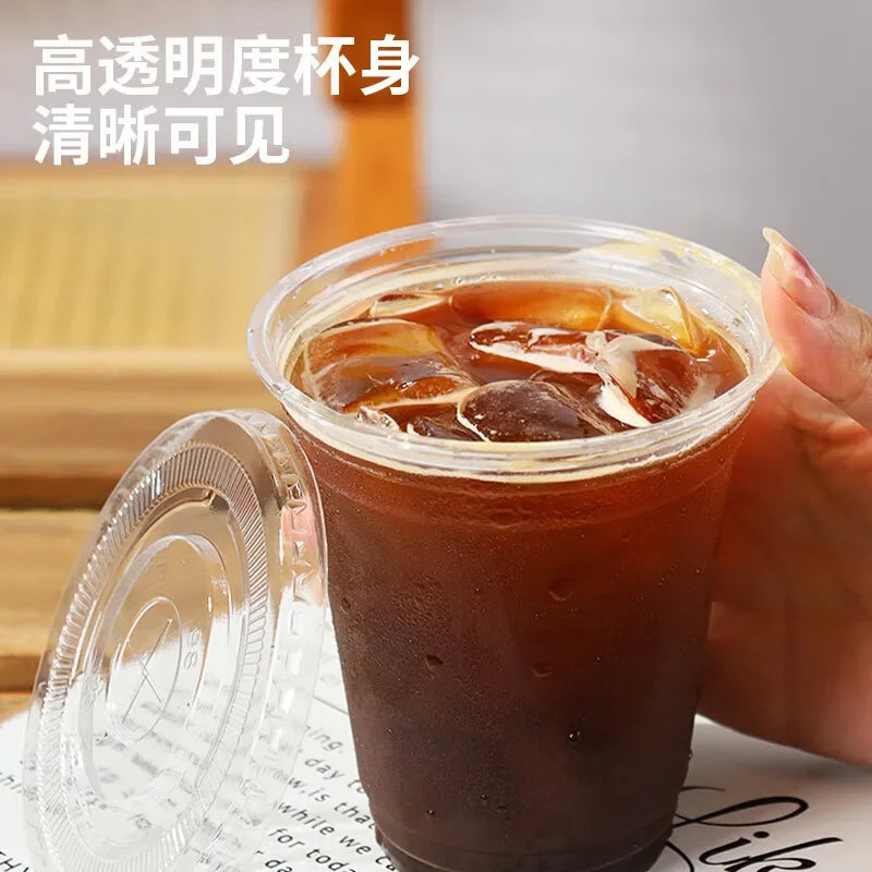 12/16oz Clear Plastic Cups with Lids Disposable, Leak Proof, Non-Slip, Break Resistant for Cold Drinks, Smoothies, Milkshakes
