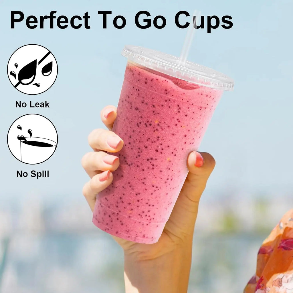 40/80 Pack 16oz/500ml Clear Plastic Cups with Lids and Straws, Disposable Plastic Coffee Cups with Lids